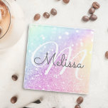 Glam Iridescent Glitzer Personalisiert farbig Glasuntersetzer<br><div class="desc">Dieses farbenfrohe,  bunt gestylte Glitzer-Muster lässt sich einfach mit Ihrem individuelle Name und/oder Monogramm personalisieren.</div>