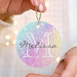 Glam Iridescent Glitzer Personalisiert farbig Keramik Ornament<br><div class="desc">Dieses farbenfrohe,  bunt gestylte Glitzer-Muster lässt sich einfach mit Ihrem individuelle Name und/oder Monogramm personalisieren.</div>