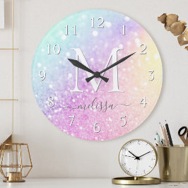 Glam Iridescent Glitzer Personalisiert farbig Runde Wanduhr