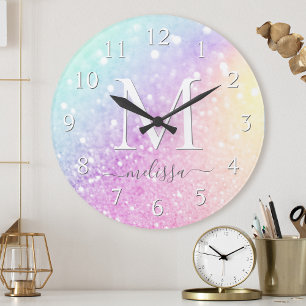 Glam Iridescent Glitzer Personalisiert farbig Runde Wanduhr