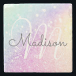 Glam Iridescent Glitzer Personalisiert farbig Steinuntersetzer<br><div class="desc">Dieses farbenfrohe,  bunt gestylte Glitzer-Muster lässt sich einfach mit Ihrem individuelle Name und/oder Monogramm personalisieren.</div>