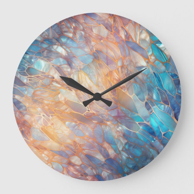 Glam Iridescent Opal Gemstone Elements Große Wanduhr (Vorderseite)