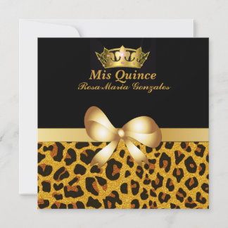 Glam Jaguar Print & Crown Quinceñera Einladung