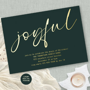 Glam Joyful Script Weihnachts-Party Green Real Folieneinladung