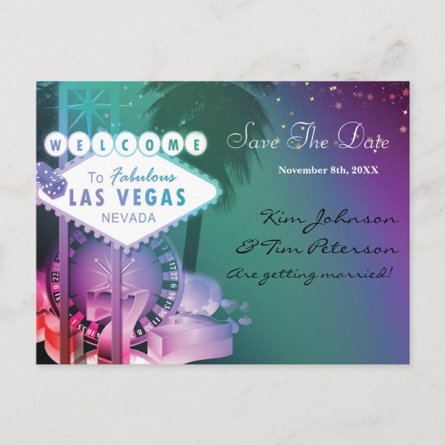 Glam Las Vegas Casino Hochzeit Rett Datum Postkart Ankündigungspostkarte (Vorderseite)