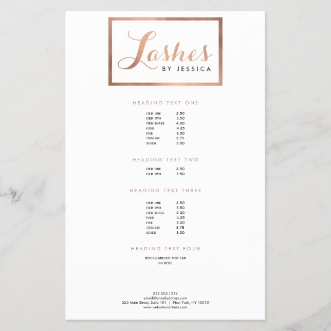 Glam Lashes Script Rose Gold Gerahmt Flyer (Vorne)