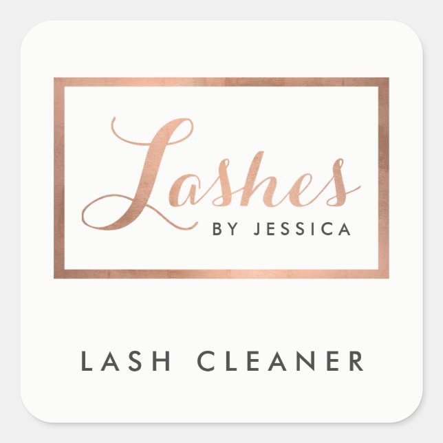 Glam Lashes Script Rose Gold Lash Cleaner Quadratischer Aufkleber (Vorderseite)