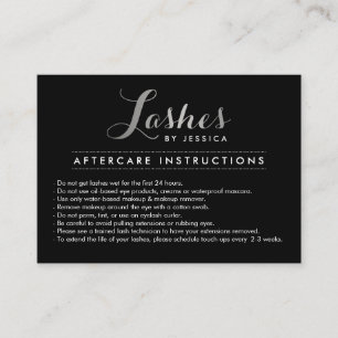 Glam Lashes Script Silver/Black Aftercare Card Visitenkarte
