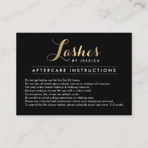 Glam Lashes Script Text Gold/Black Aftercare Card Visitenkarte