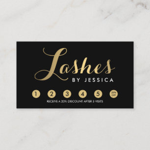 Glam Lashes Script Text Gold/Black Loyalty Card Treuekarte