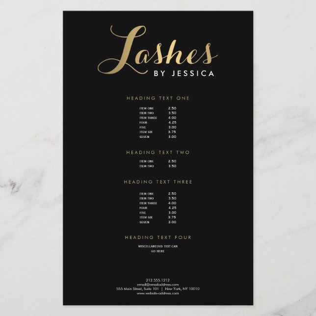 Glam Lashes Script Text Gold/Schwarz Flyer (Vorne)