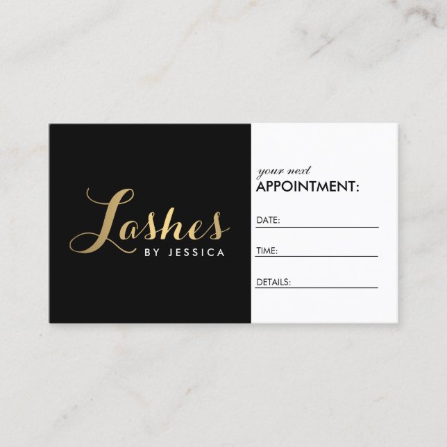 Glam Lashes Skript Text Gold/Schwarz Termin (Vorderseite)