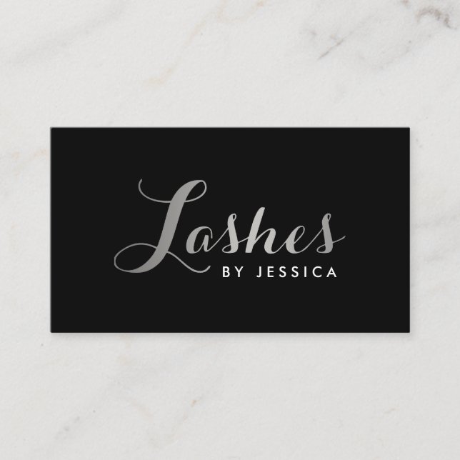 Glam Lashes Skripttext Silver/Black Business Card Visitenkarte (Vorderseite)