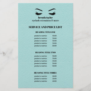 Glam LEATHER AQUA EYELASH SALON SERVICE LISTE Flyer
