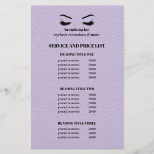 Glam LEDER lila WIMPERNSALON SERVICE LISTE Flyer