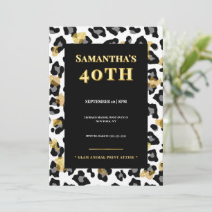 Glam Leopard 40. Geburtstagseinladung Gold Schwarz Einladung