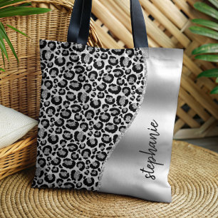 Glam Leopard Flecken Schwarz Silber Metallic Name