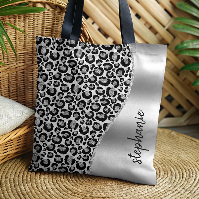 Glam Leopard Flecken Schwarz Silber Metallic Name (Von Creator hochgeladen)