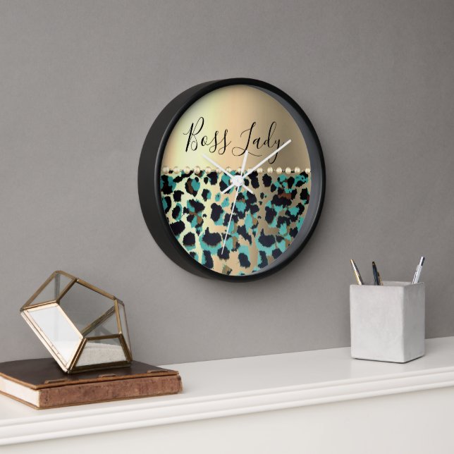 Glam Leopard Gold Metallic Boss Lady Uhr (Büro)