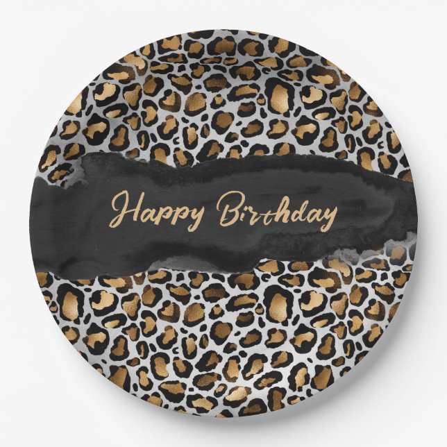 Glam Leopard Happy Birthday Pappteller (Vorderseite)
