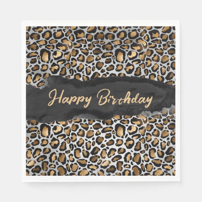 Glam Leopard Happy Birthday Serviette (Vorderseite)