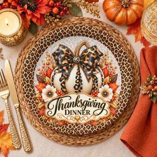 Glam Leopard Kürbis Thanksgiving Dinner Pappteller