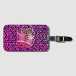Glam Leopard Pink und Lila Monogramm Gepäckanhänger