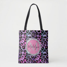 Glam Leopard Pink und Lila Monogramm-Glitzer