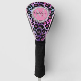 Glam Leopard Pink und Lila Monogramm Golf Headcover