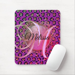 Glam Leopard Pink und Lila Monogramm Mousepad