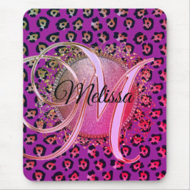 Glam Leopard Pink und Lila Monogramm Mousepad