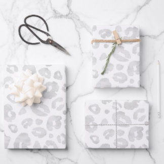 Glam Leopard Print Chic Trendy White Silver Geschenkpapier Set
