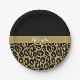 Glam Leopard Print Glitzer Elegant Stilvoll Pappteller