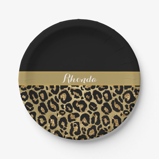 Glam Leopard Print Glitzer Elegant Stilvoll Pappteller (Vorderseite)
