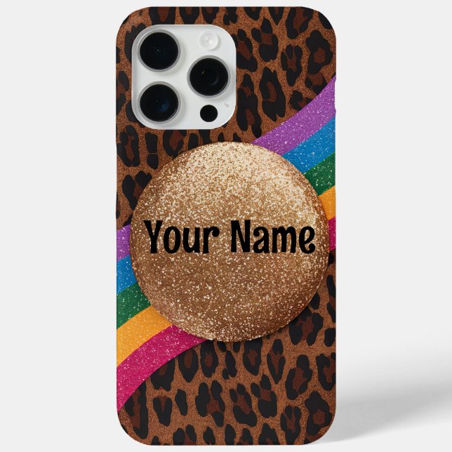 Glam Leopard Print mit Glitzer Rainbow Case-Mate iPhone Hülle (Rückseite)