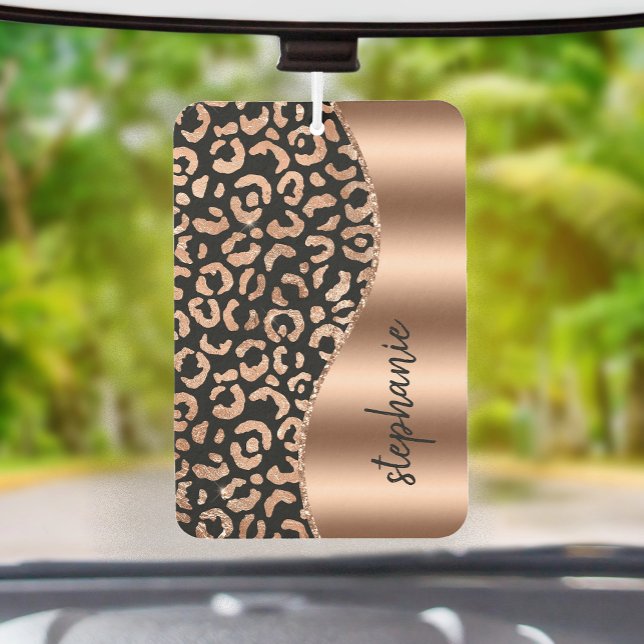 Glam Leopard Spots Rose Gold Black Metallic Name Autolufterfrischer (Von Creator hochgeladen)