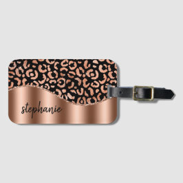 Glam Leopard Spots Rose Gold Black Metallic Name Gepäckanhänger