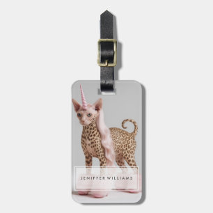Glam Leoparden Einhorn Katze in rosa Fellabsätzen Gepäckanhänger