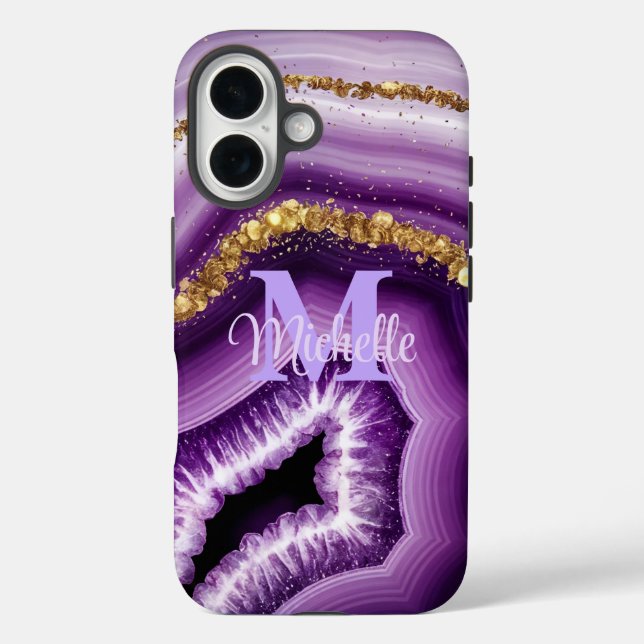 Glam Lila Agate Geode iPhone 16 Tough Case (Rückseite)
