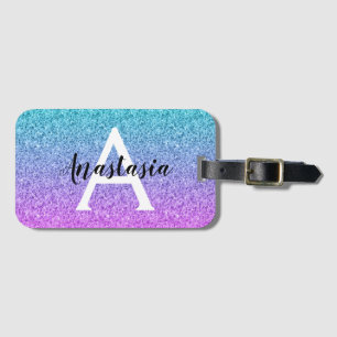 Glam Lila Aqua Glitzer Sparkle Gradient Monogram Gepäckanhänger