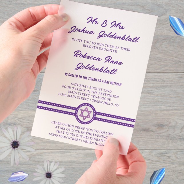 Glam Lila Chic Elegant Traditionelles Bat Mitzvah (Easy to personalize with your Bat Mitzvah party details)