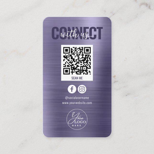 Glam Lila Connect with US Social Media QR Code Visitenkarte (Vorderseite)