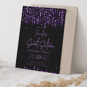 Glam Lila Falling Stars Sweet 16 Birthday Party Einladung