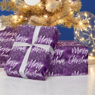 Glam Lila Foil Glitzer Frohe Weihnachtsschrift Geschenkpapier