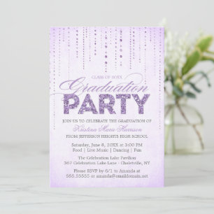 Glam Lila Glitzer Gems Graduation Party Einladung