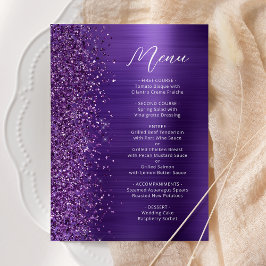 Glam Lila Glitzer Script Wedding Menükarte