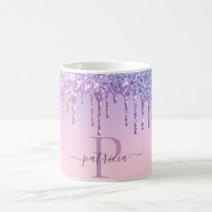 Glam Lila Glitzer Tropfen Elegantes Monogramm Kaffeetasse
