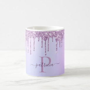 Glam Lila Glitzer Tropfen Elegantes Monogramm Kaffeetasse