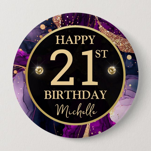 Glam Lila Gold Achat Geburtstag Button (Vorderseite)