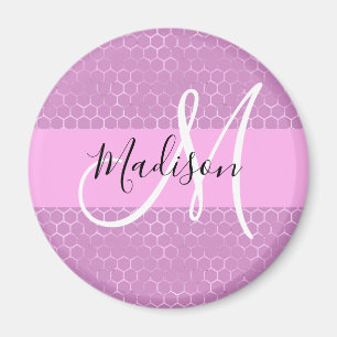 Glam Lila Metallisch Rosa Honigwaben Monogramm Nam Magnet
